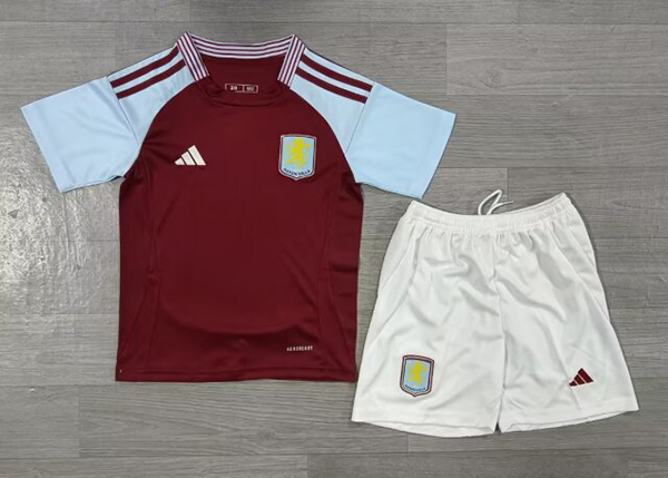 24-25 Season Aston Villa Home Red Color Kids Football Kit