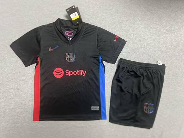 24-25 Season Barcelona Away Black Color Kids Football Uniform