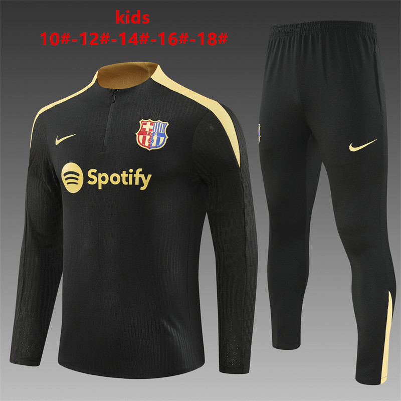 24-25 Season Barcelona Black-Gold Color Kids Football Sweater Suit