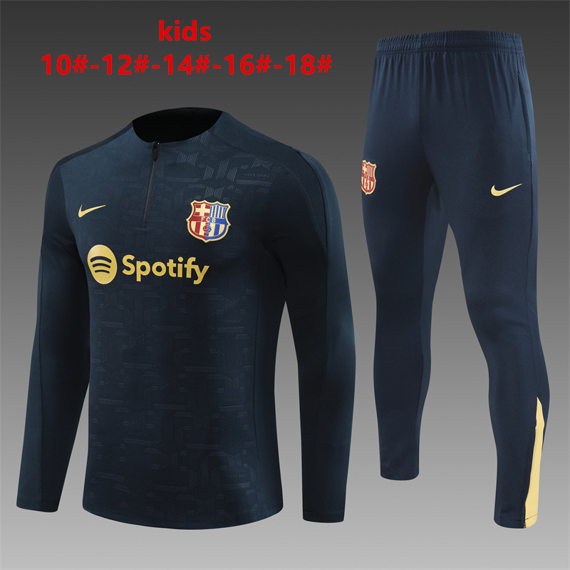 24-25 Season Barcelona Dark-Blue Color Kids Football Sweater Suit