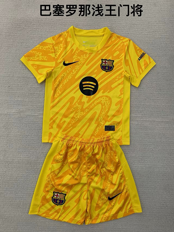 24-25 Season Barcelona Goalkeeper Yellow Color Youth Kids Football Kit