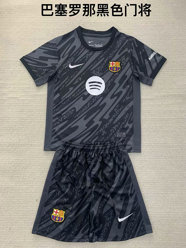 24-25 Season Barcelona Goalkeeper Black Color Youth Kids Football Kit