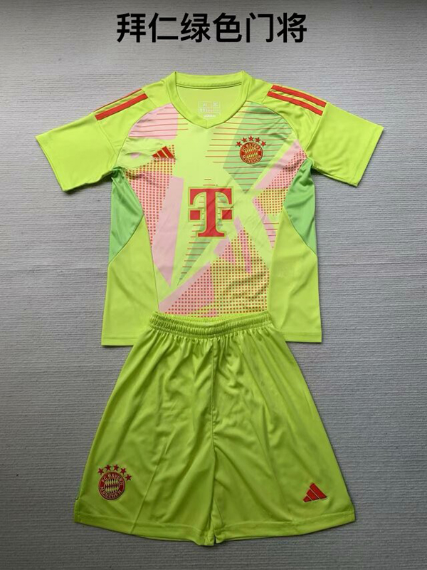 24-25 Season Bayern Munich Goalkeeper Green Color Kids Football Uniform