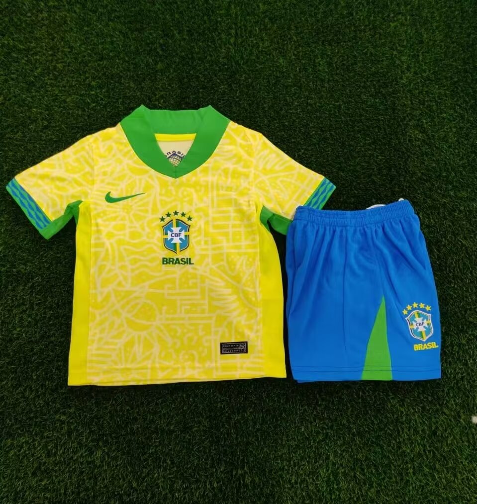 24-25 Season Brazil Home Yellow Color Kids Football Uniform