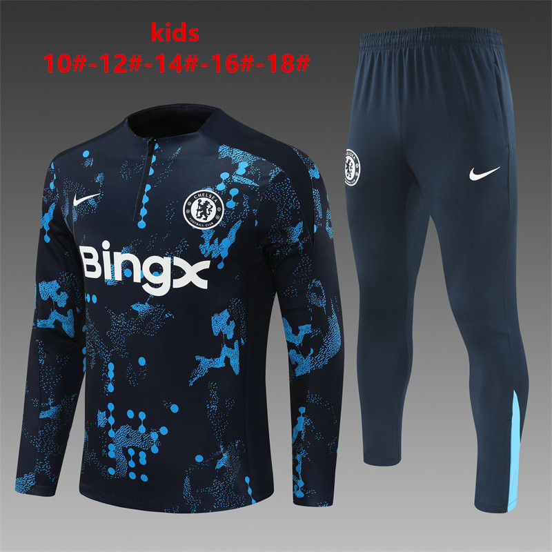 24-25 Season Chelsea Dark-Blue Color Youth Kids Football Sweater Suit