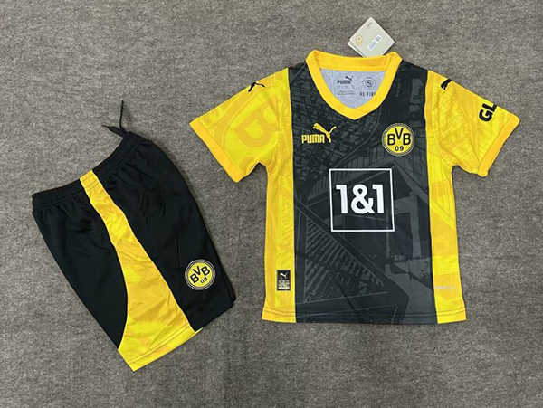 24-25 Season Dortmund Away Black Color Youth Kids Football Uniform