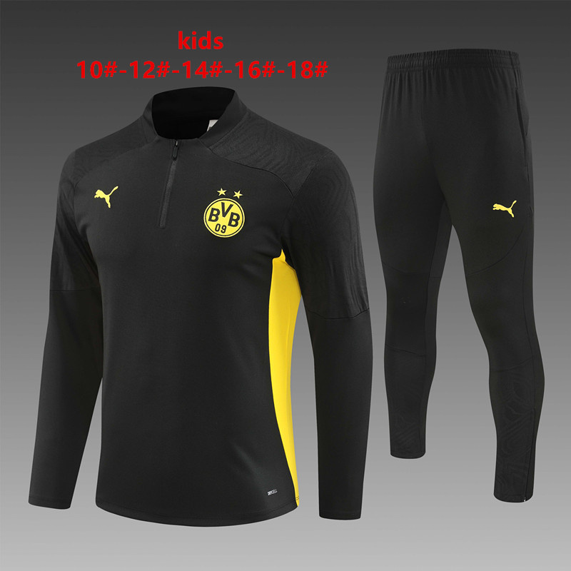 24-25 Season Dortmund Black Color Youth Kids Football Sweater Suit