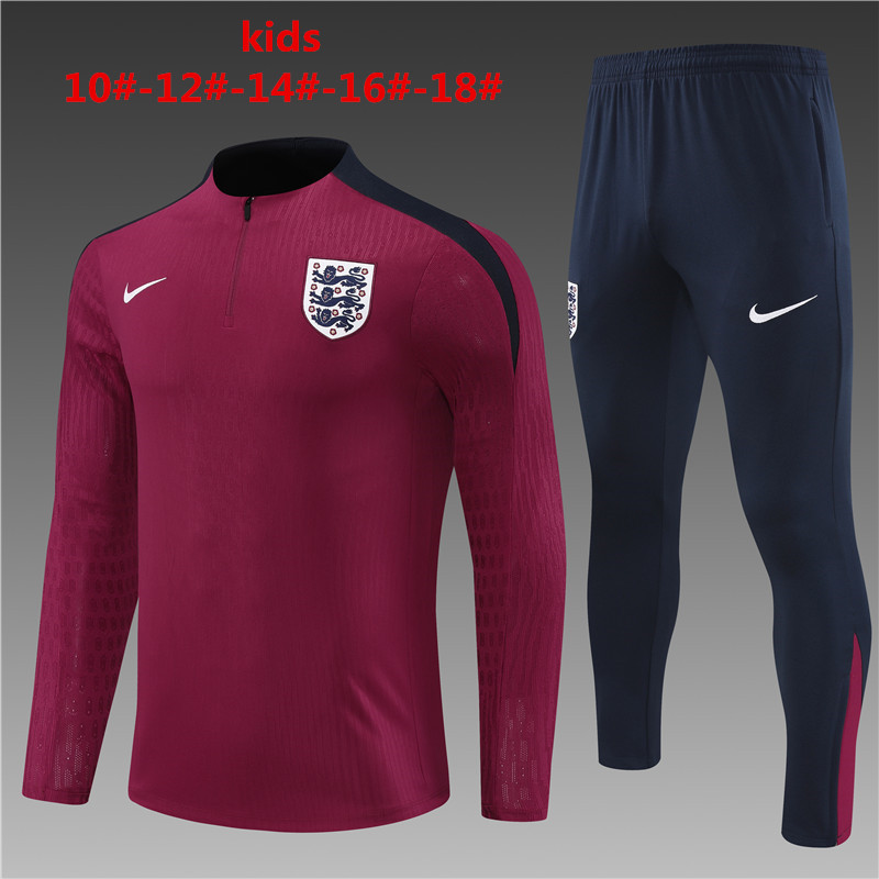 24-25 Season England Red Color Kids Football Sweater Suit