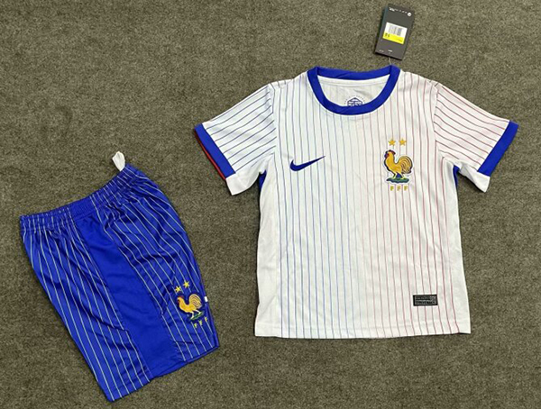 2024 Euro Cup France Away White Color Kids Football Uniform