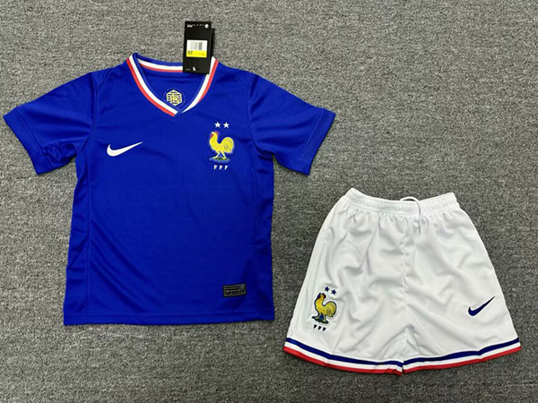 2024 Euro Cup France Home Blue Color Youth Kids Football Uniform