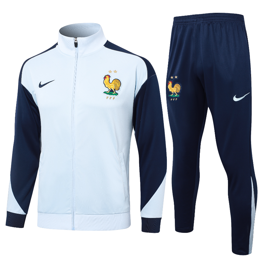 24-25 Season France Light-Blue Color Zipped Football Training Tracksuit