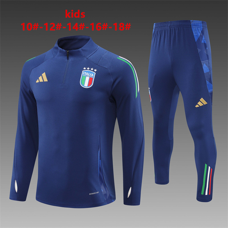 24-25 Season Italy Dark-Blue Color Kids Football Sweater Suit