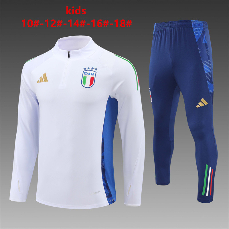 24-25 Season Italy White Color Kids Football Sweater Suit