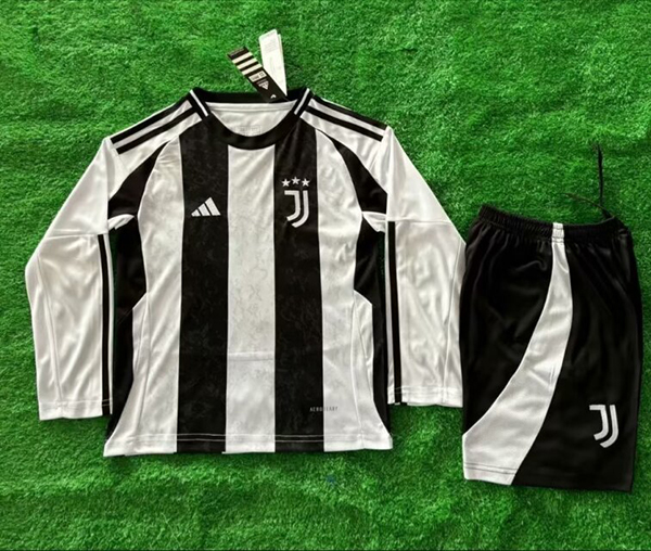 24-25 Season Juventus Home Black-White Long Sleeve Kids Football Uniform