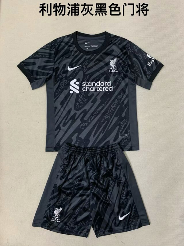 24-25 Season Liverpool Goalkeeper Black Color Youth Kids Football Kit