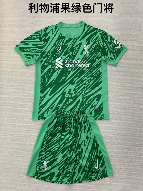 24-25 Season Liverpool Goalkeeper Green Color Youth Kids Football Kit