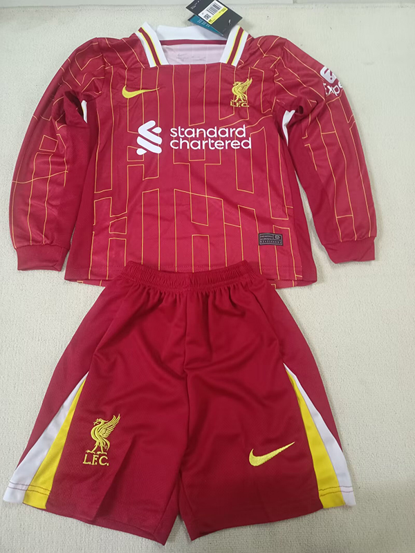 24-25 Season Liverpool Home Red Color Long Sleeve Kids Football Uniform