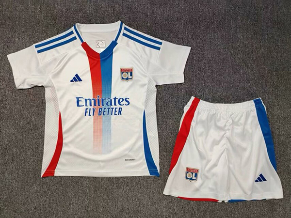 24-25 Season Lyon Home White Color Youth Kids Football Kit