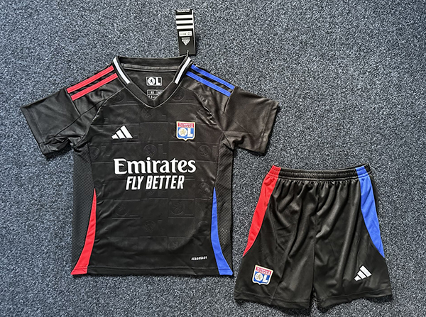 24-25 Season Lyon Away Black Color Youth Kids Football Kit