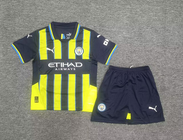 24-25 Season Manchester City Away Black Color Kids Football Uniform