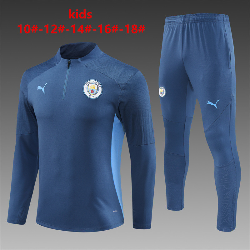 24-25 Season Man City Dark-Blue Color Kids Football Sweater Suit