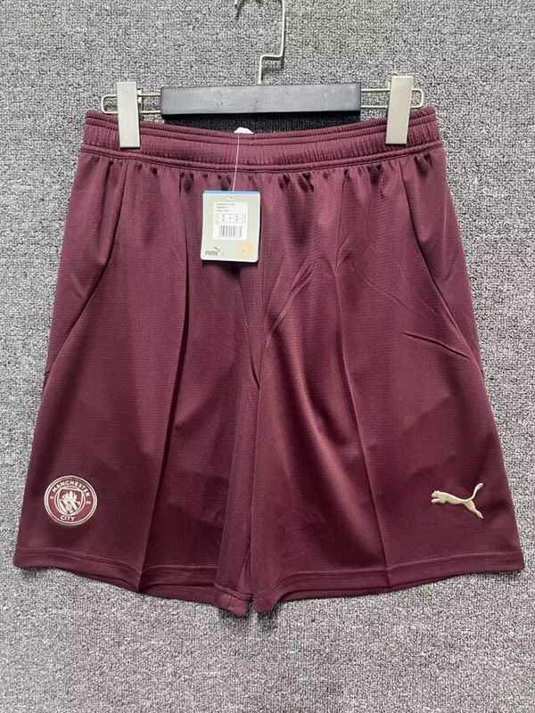 24-25 Season Man City Third Wine-Red Color Football Shorts