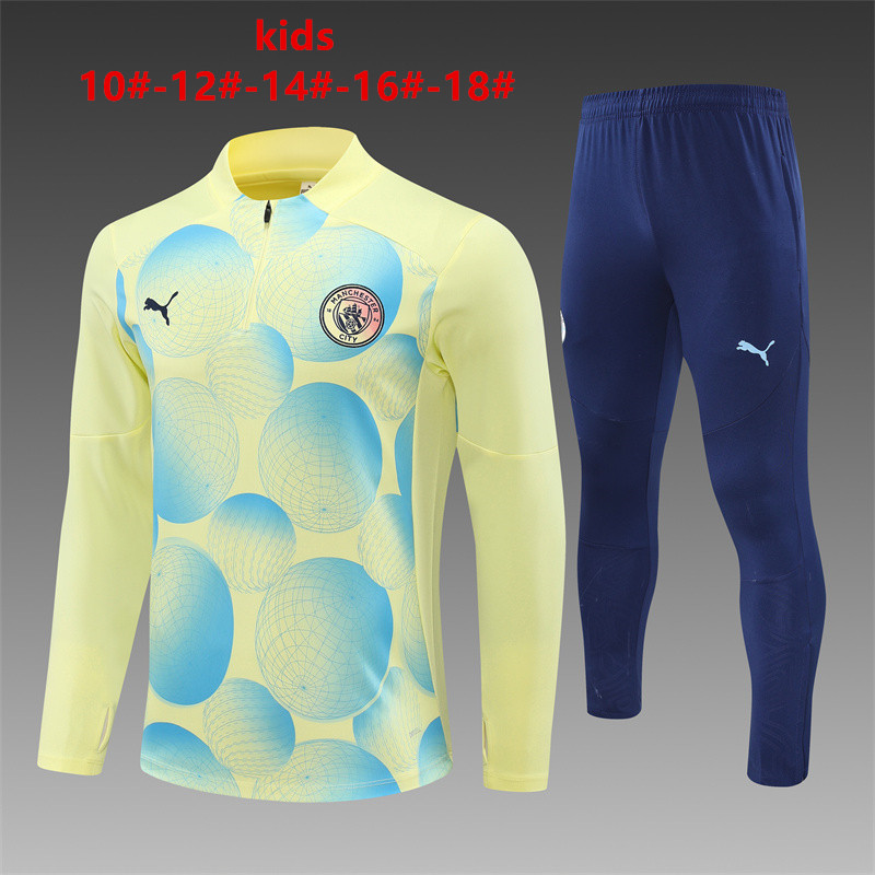 24-25 Season Man City Yellow Color Kids Football Sweater Suit