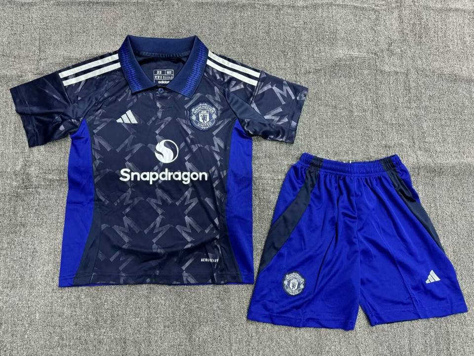 24-25 Season Manchester United Away Blue Color Kids Football Uniform