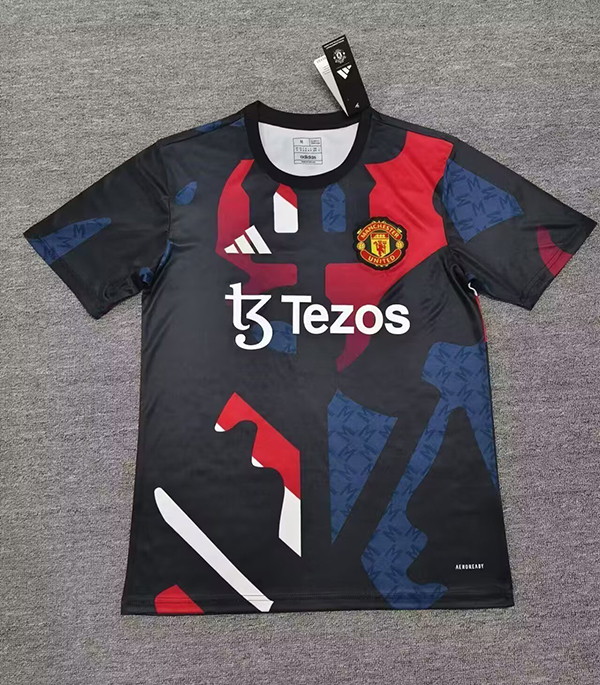 24-25 Season Manchester United Mixed Black Color Pre-Match Football Training Shirt