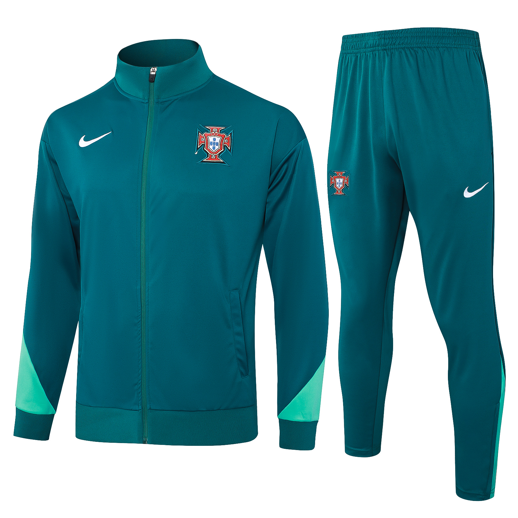 24-25 Season Portugal Green Color Zipped Football Training Tracksuit