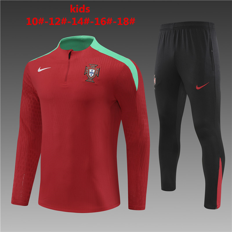 24-25 Season Portugal Red Color Kids Football Sweater Suit