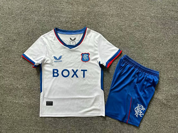 24-25 Season Glasgow Rangers Away White Color Kids Football Uniform