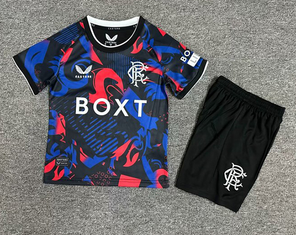 24-25 Season Glasgow Rangers Third Black Color Kids Football Uniform