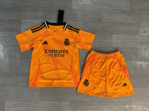 24-25 Season Real Madrid Away Orange Color Kids Football Uniform