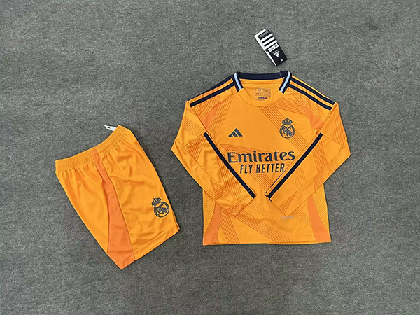 24-25 Season Real Madrid Away Orange Color Long Sleeve Kids Football Uniform