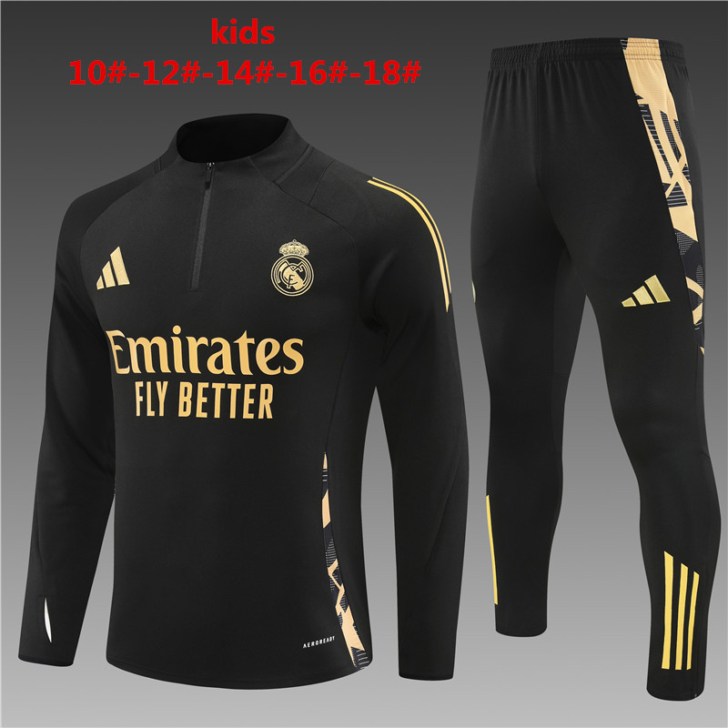 24-25 Season Real Madrid Black Color Youth Kids Football Sweater Set