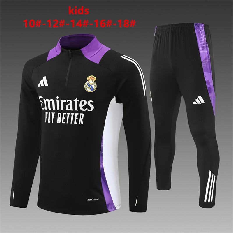 24-25 Season Real Madrid Black-Purple Color Youth Kids Football Sweater Set