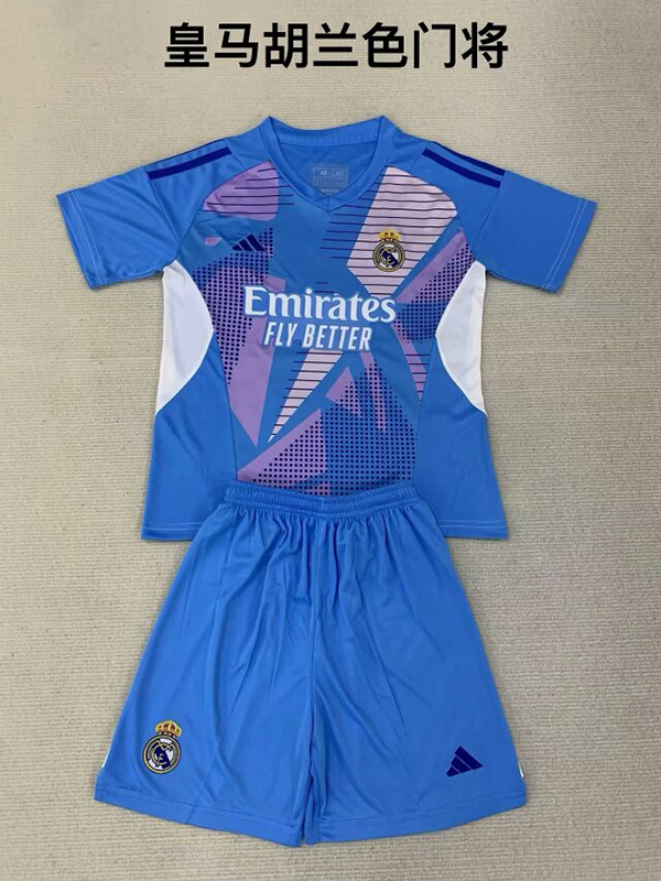 24-25 Season Real Madrid Goalkeeper Blue Color Kids Football Kit