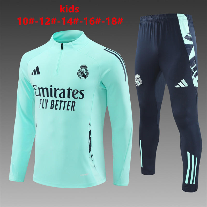 24-25 Season Real Madrid Lake-Blue Color Youth Kids Football Sweater Set