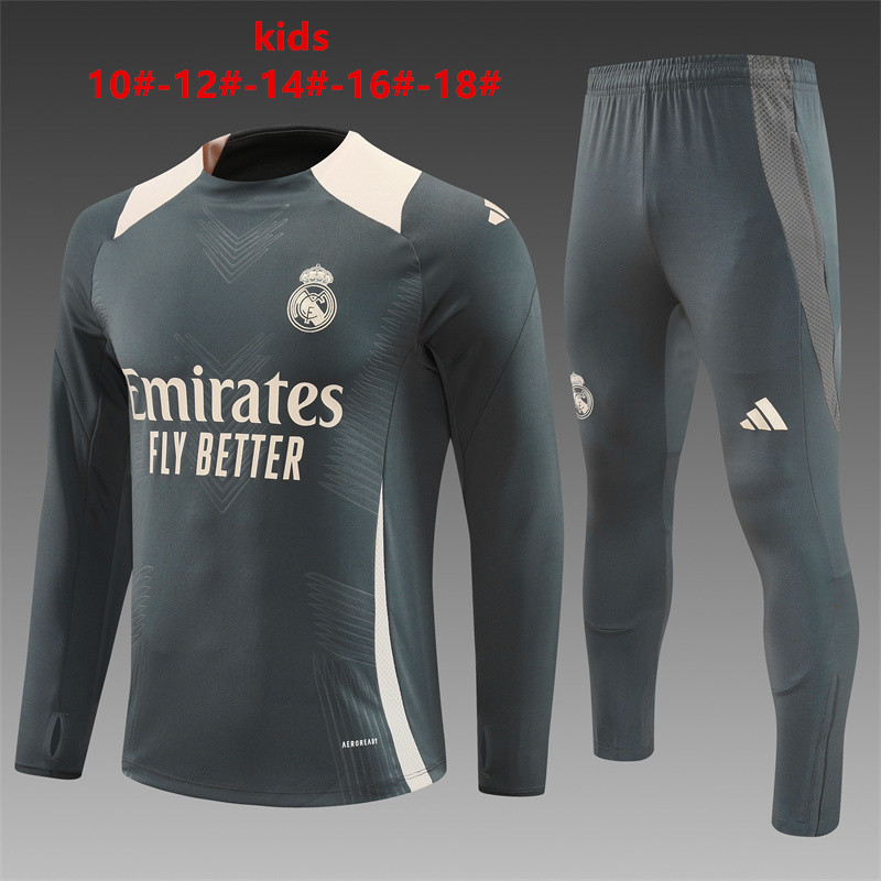 24-25 Season Real Madrid Dark-Grey Color Youth Kids Football Sweater Set