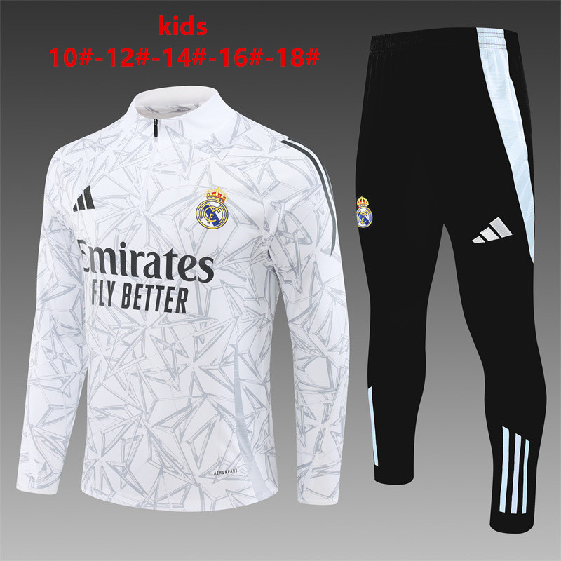 24-25 Season Real Madrid Camo White Color Youth Kids Football Sweater Set