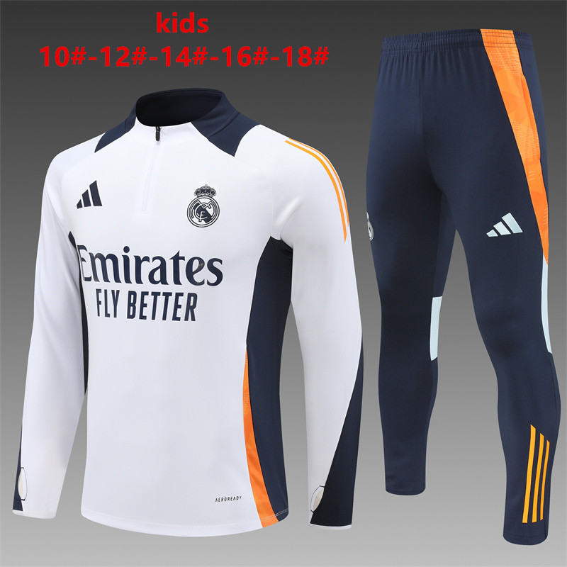 24-25 Season Real Madrid White Color Youth Kids Football Sweater Set