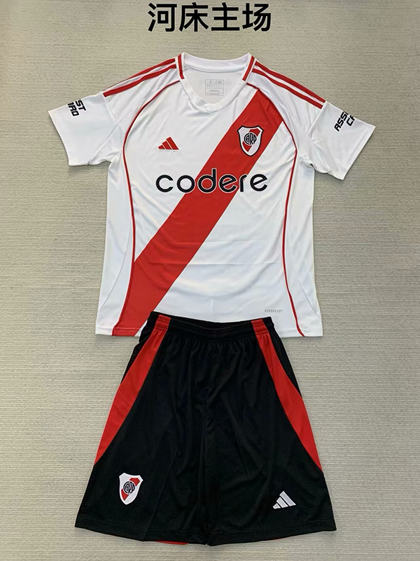 24-25 Season River Plate Home White Color Youth Kids Football Uniform