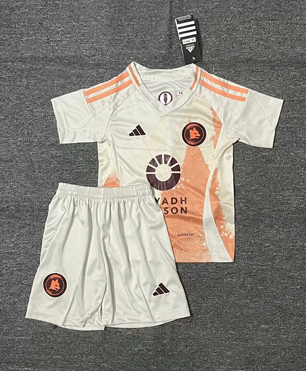 24-25 Season Roma Away White Color Youth Kids Football Kit