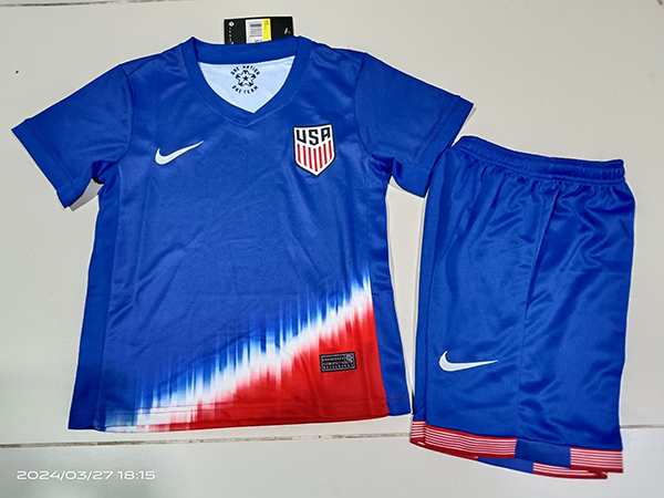 24-25 Season United States Away Blue Color Kids Football Uniform