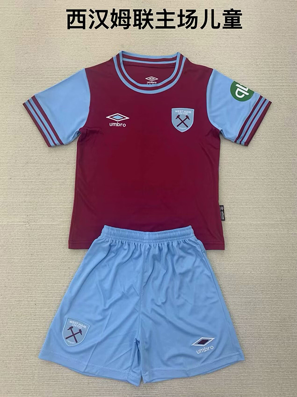 24-25 Season West Ham Home Red Color Kids Football Kit