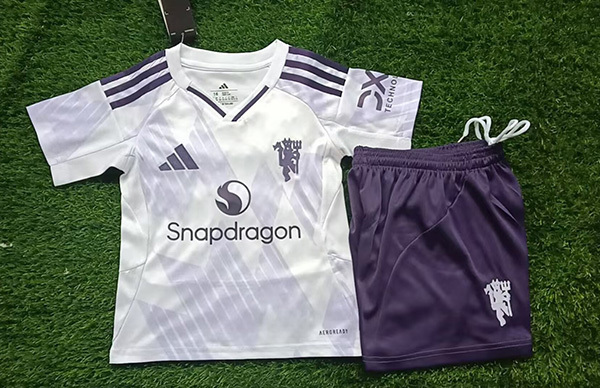 25-26 Season Manchester United Away White Color Kids Football Uniform