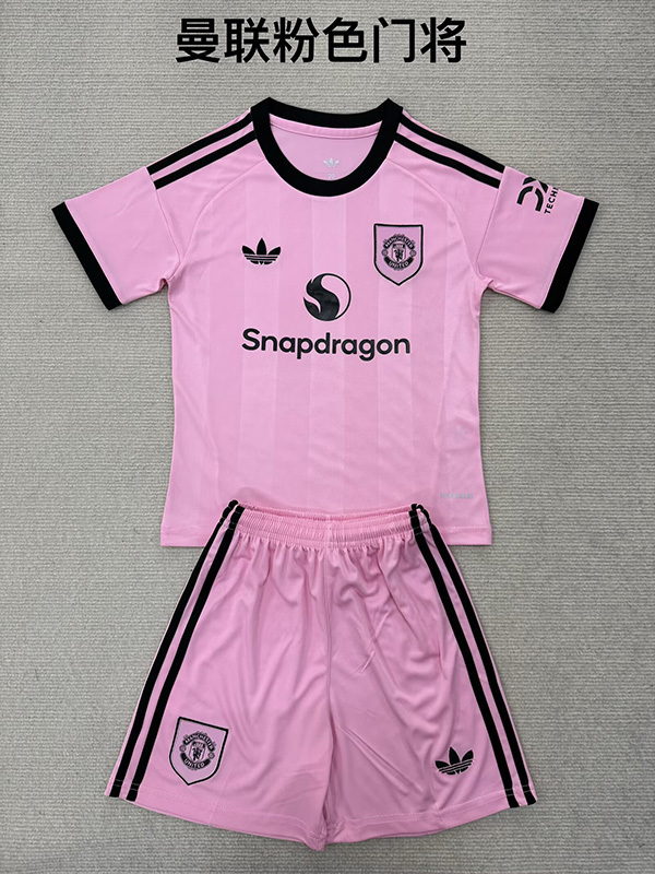 25-26 Season Manchester United Goalkeeper Pink Color Kids Football Kit