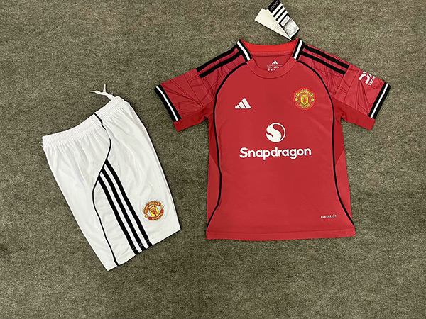 25-26 Season Manchester United Home Red Color Kids Football Uniform