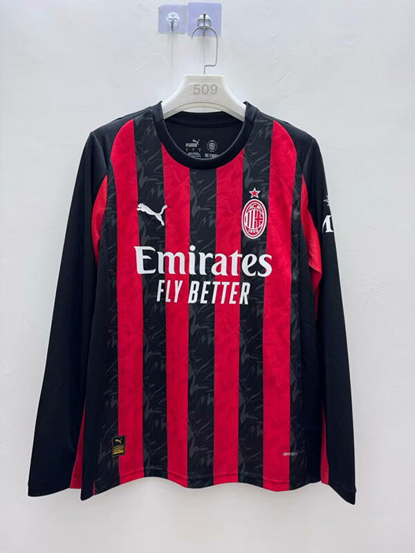 25-26 Season AC Milan Home Red-Black Color Long Sleeve Football Jersey